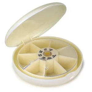 سباكير علبة لتنظيم الادوية دائرية اسبوعية مع غطاء ابيض 001 سباكير علبة لتنظيم الادوية دائرية اسبوعية مع غطاء ابيض 001