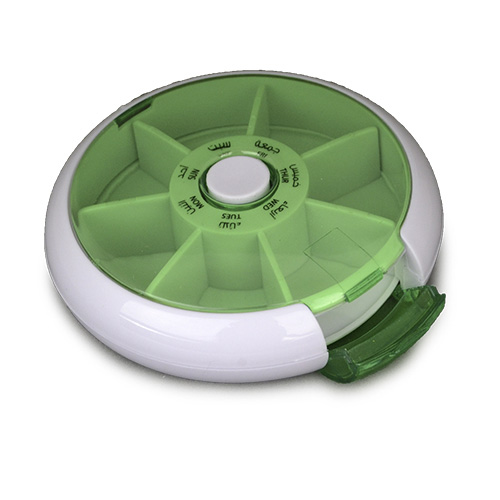 SPACARE Weekly Circular Pill Organizer with Side Open White&amp;Green 033